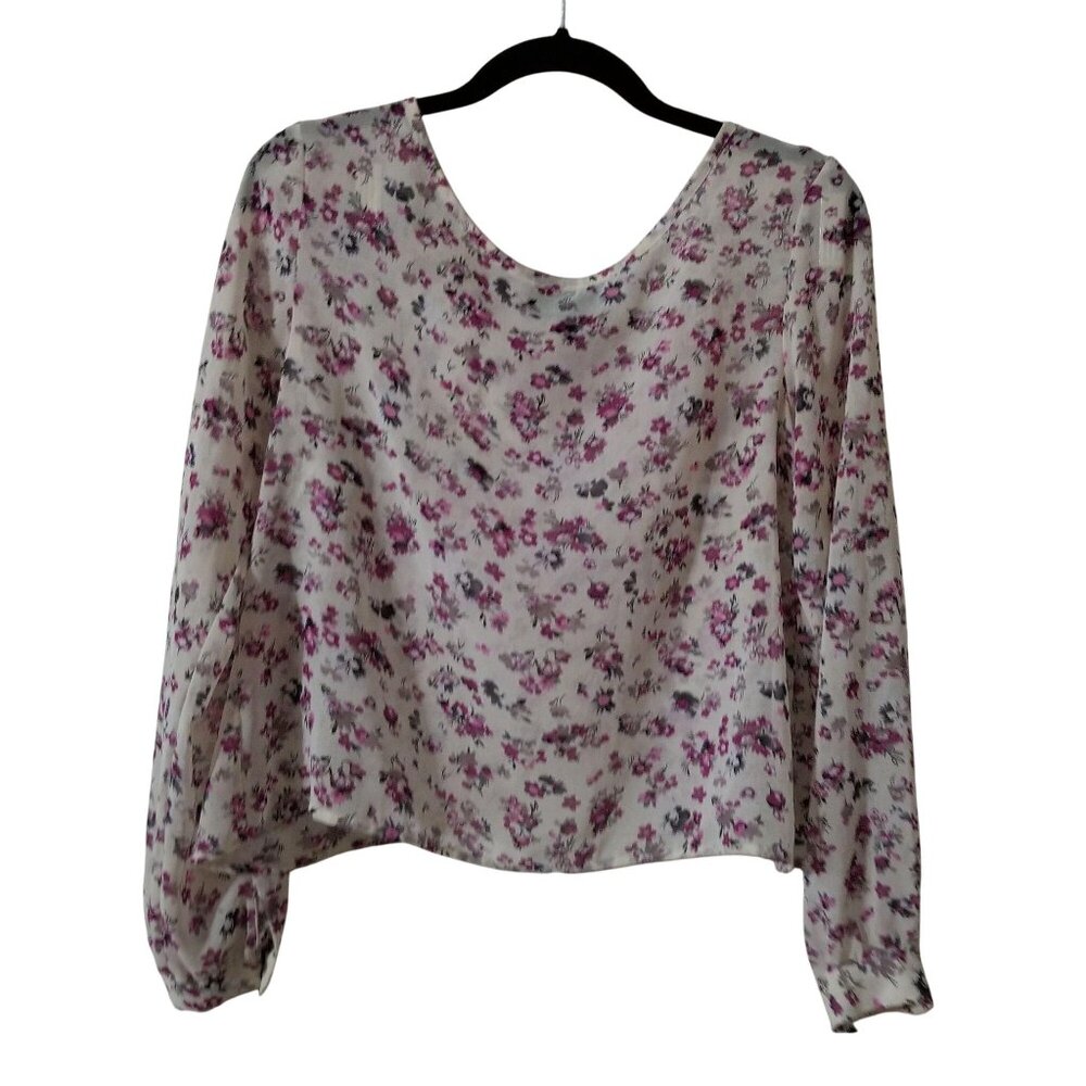 Cynthia Rowley Small Floral Long Sleeve Blouse With Button Cuff & Overlapping Fr
